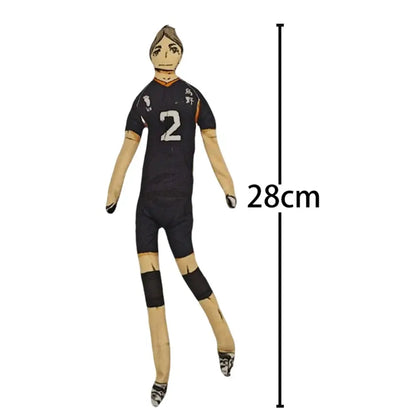 28cm tall tobio kageyama plush doll in black uniform with number 2 made of soft tan fabric with detailed stitching