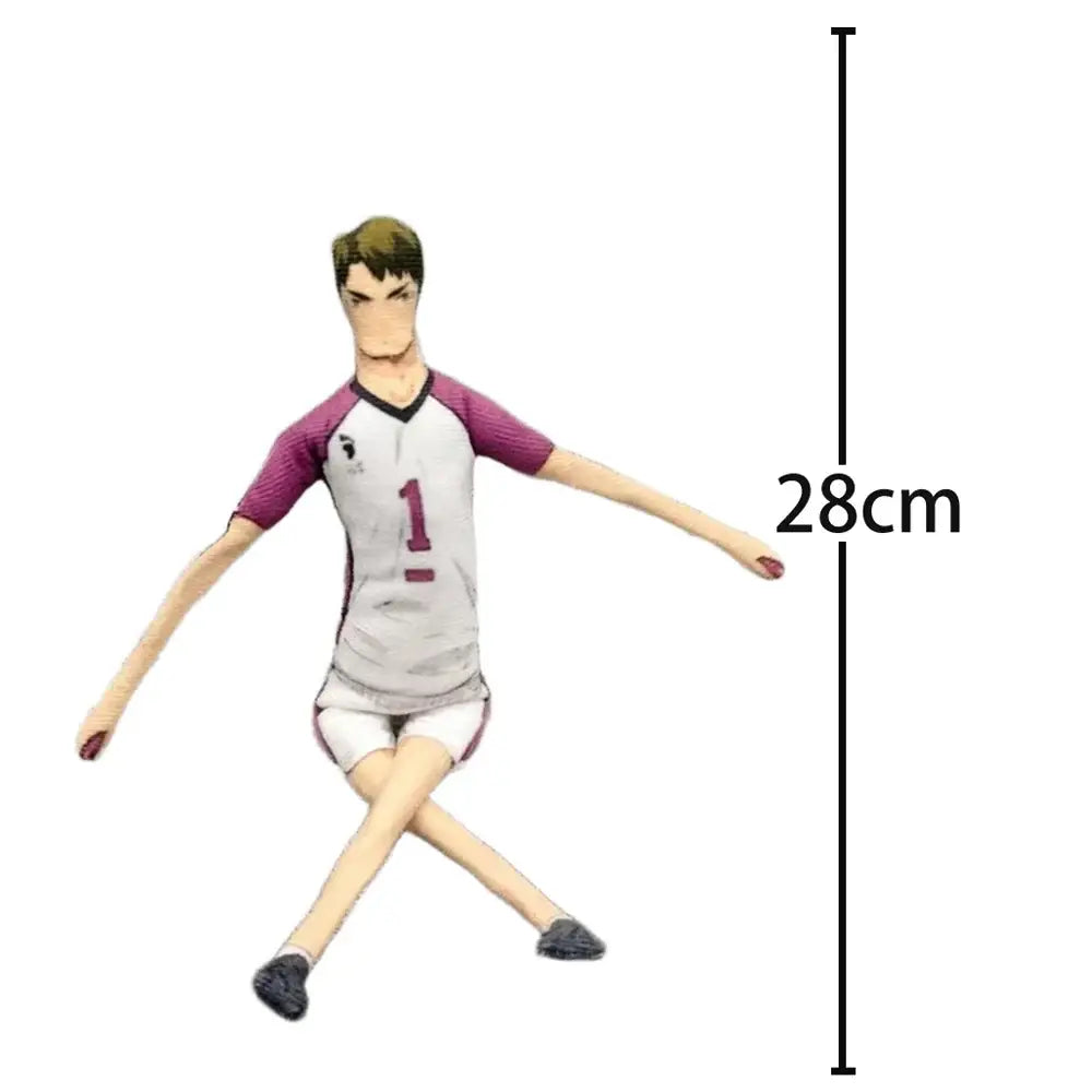 28cm tall tobio kageyama plush doll wearing white and purple jersey number one with black shoes soft plush toy