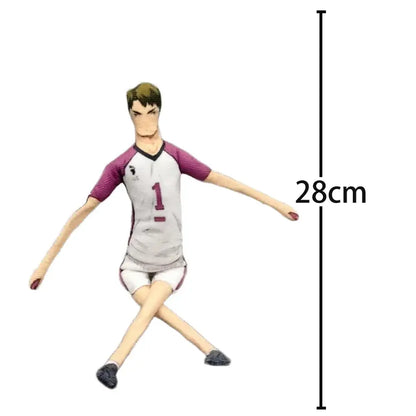 28cm tall tobio kageyama plush doll wearing white and purple jersey number one with black shoes soft plush toy