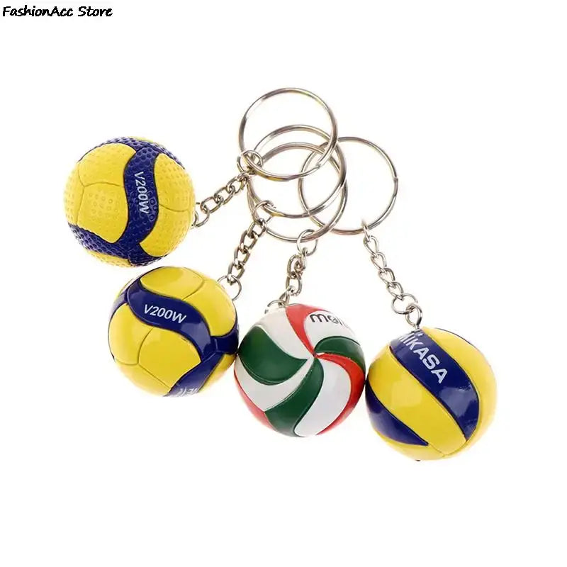 Haikyuu volleyball keychain pvc ornament featuring yellow and blue miniature volleyballs with v200w branding and red white green swirl design