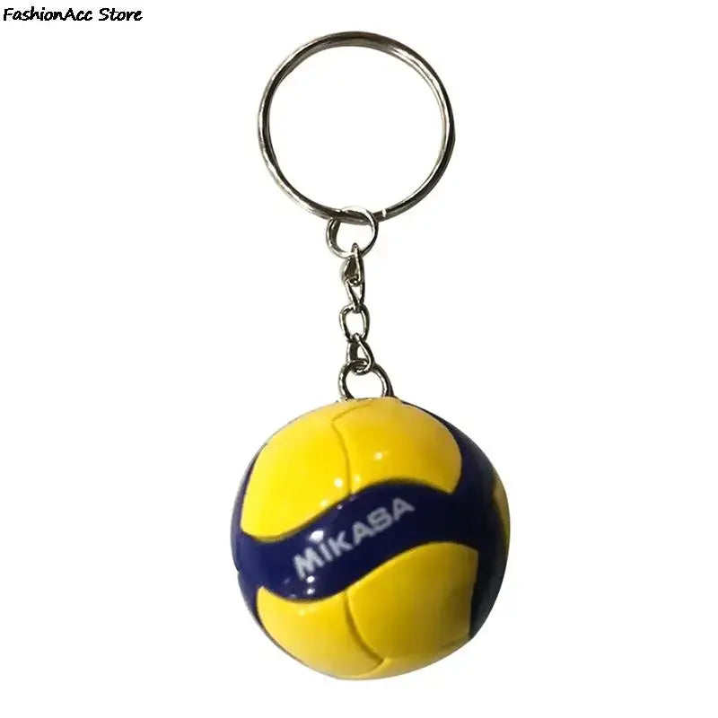 Yellow and blue mikasa volleyball keychain with metallic ring and chain pvc ornament from haikyuu volleyball keychain