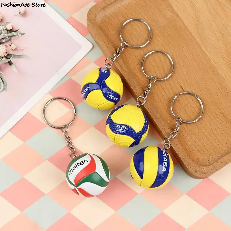 Yellow and blue pvc haikyuu volleyball keychain miniature with brand logos for sports fans and collectors