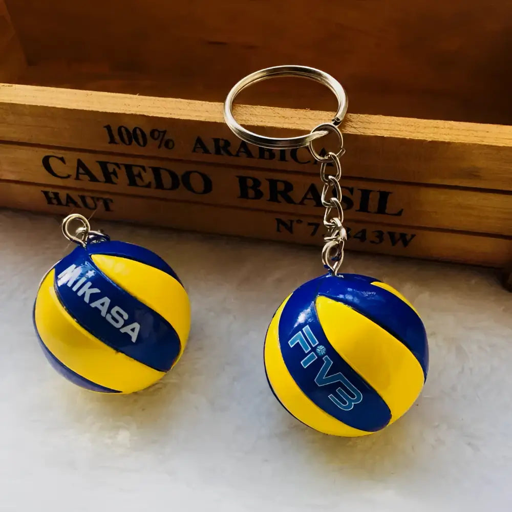 Blue and yellow mikasa volleyball pvc keychain with silver chain haikyuu sport ball design pvc keychain