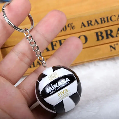 Black and white mikasa volleyball pvc keychain with silver chain haikyuu sport ball design pvc keychain