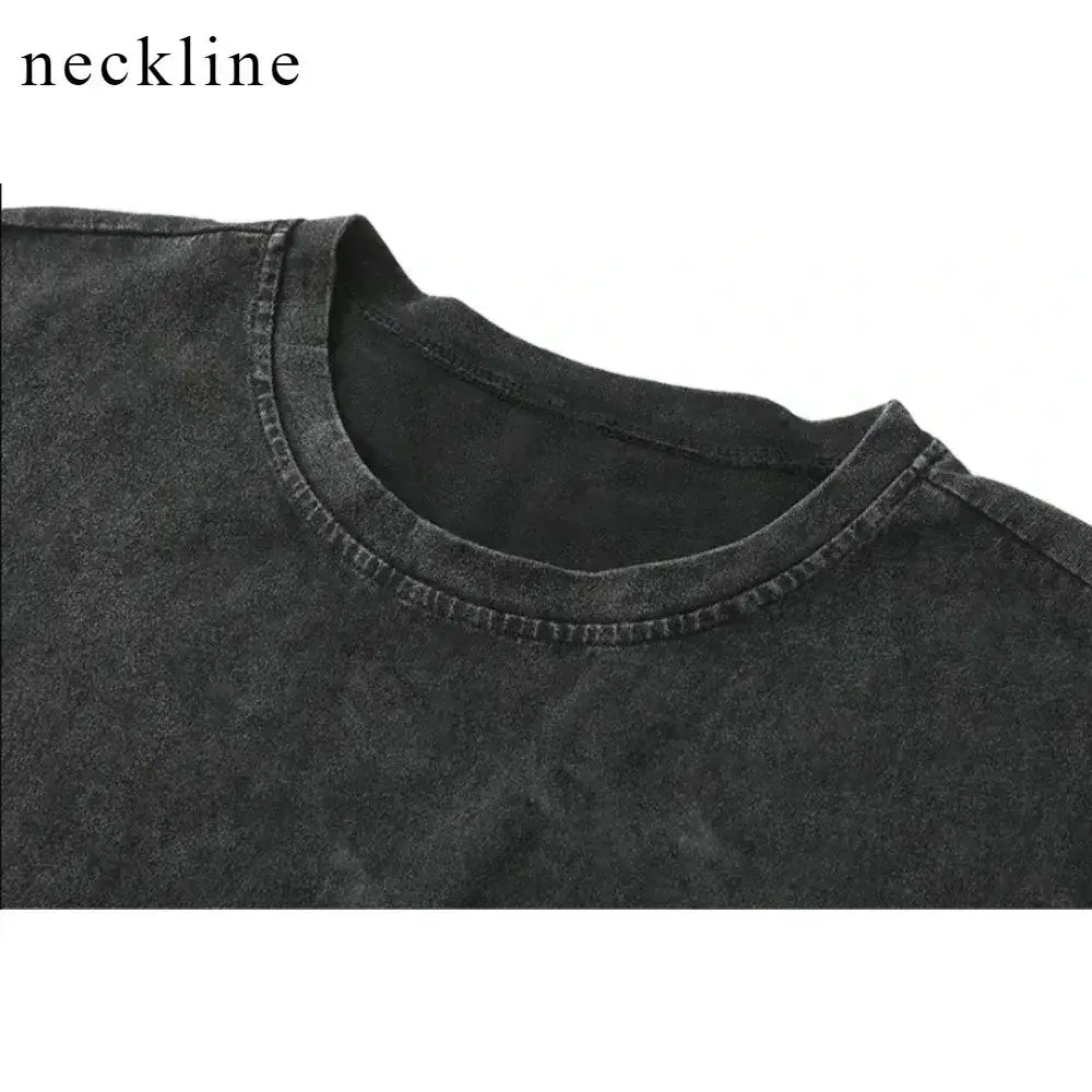 Black distressed cotton t-shirt with classic crew neckline featuring vintage wash in Hajime No Ippo design