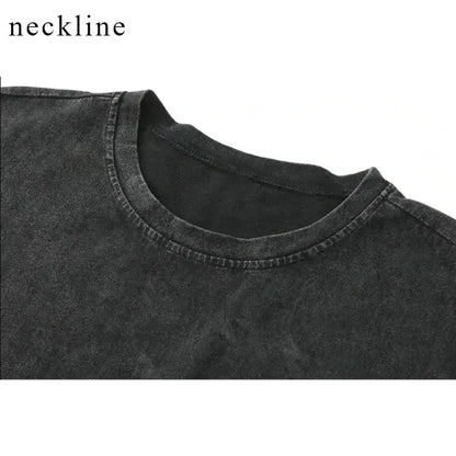 Black distressed cotton t-shirt with classic crew neckline featuring vintage wash in Hajime No Ippo design