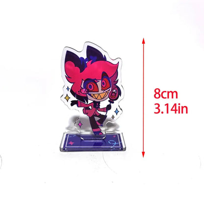 Hazbin hotel alastor vibrant pink and black cartoon figure with glowing red eyes on transparent acrylic stand
