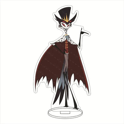 Black and white owl-like charlie morningstar figurine with red eyes and dark cape durable acrylic hazbin hotel stand