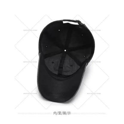 Black kitty distressed dad hat with structured crown curved brim and kawaii embroidered a–z letter design