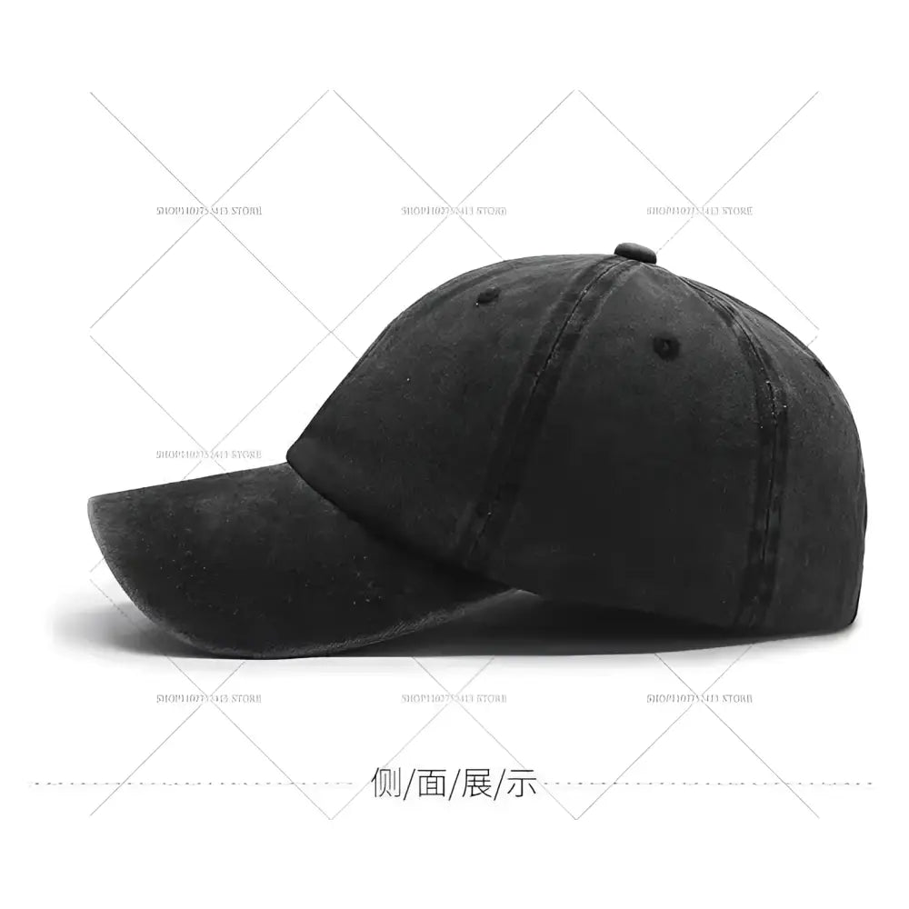 Black denim hello kitty distressed dad hat with curved brim and stitched panels embroidered kawaii design