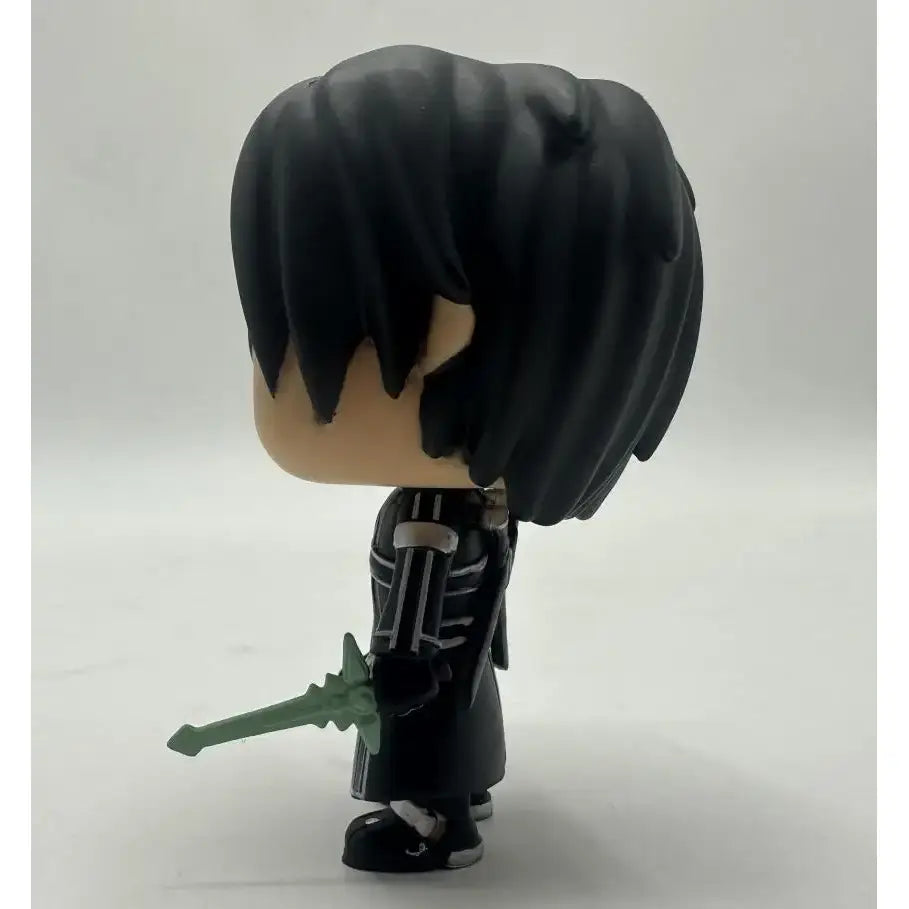 High quality sword art online kirigaya kazuto figurine with black hair in striped coat holding green sword model toy