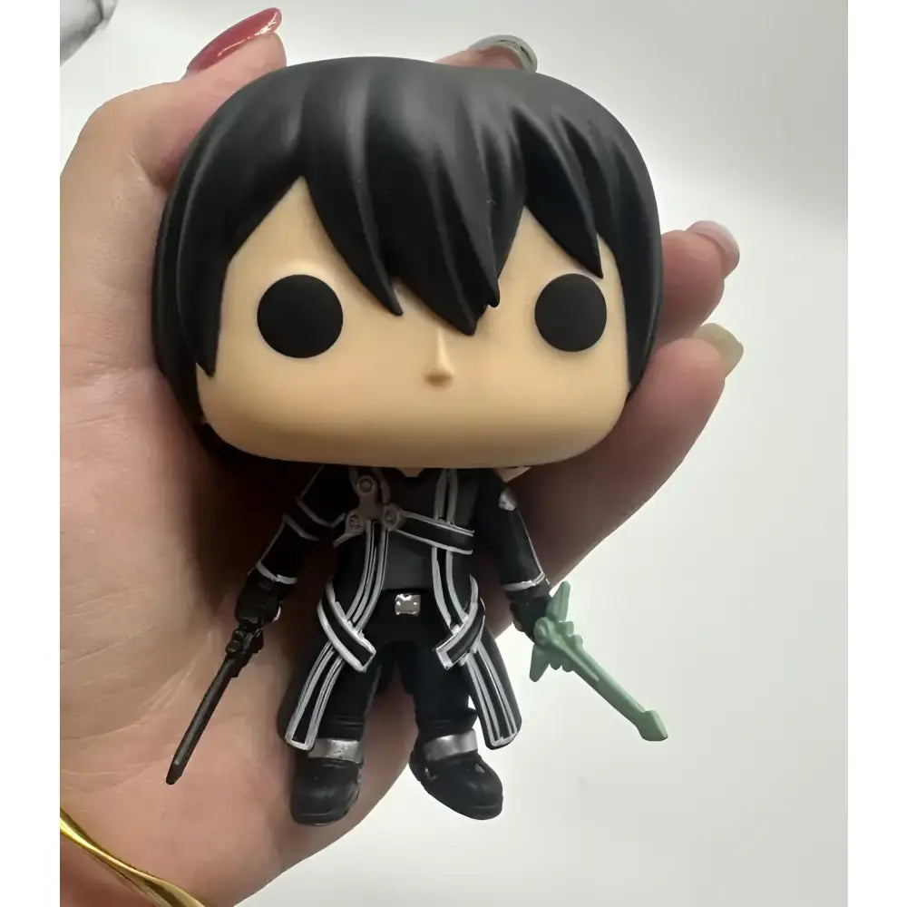 High quality sword art online funko pop figure of kirigaya kazuto in black and white holding two swords in detailed coat