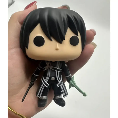 High quality sword art online funko pop figure of kirigaya kazuto in black and white holding two swords in detailed coat