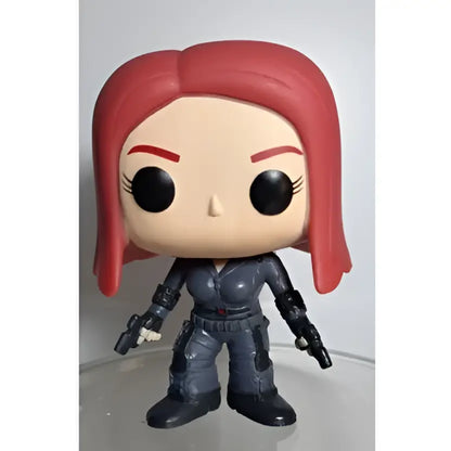 Red-haired black widow funko pop in black tactical suit with dual pistols from high quality sword art online toys