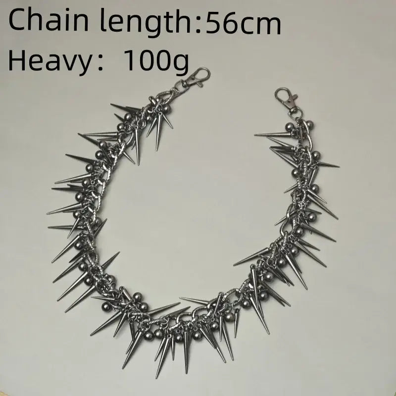 Heavy metallic biker pants chain in black gun metal with spikes and 56cm length for hip-hop biker pants style