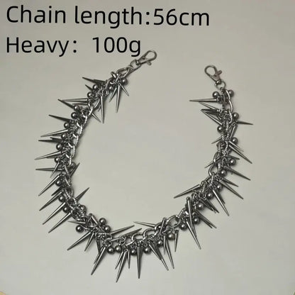 Heavy metallic biker pants chain in black gun metal with spikes and 56cm length for hip-hop biker pants style