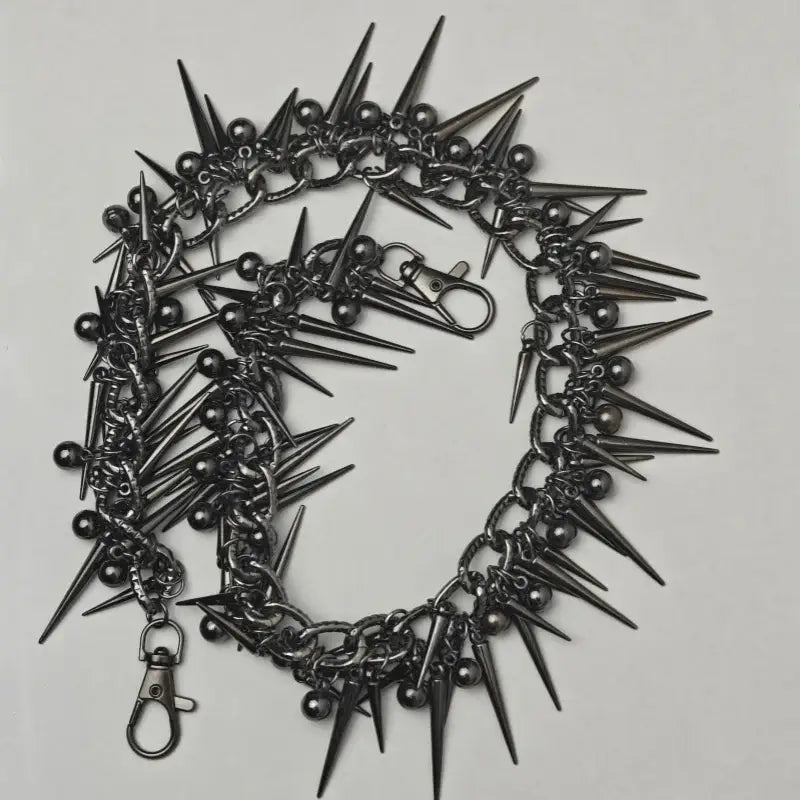 Black gun metal biker pants chain with spiked design and spherical beads for hip-hop style biker pants