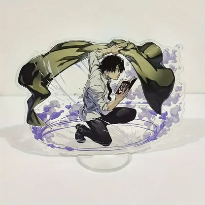Hunter x hunter durable acrylic stand featuring anime character in dynamic pose with green and black cloak holding a book