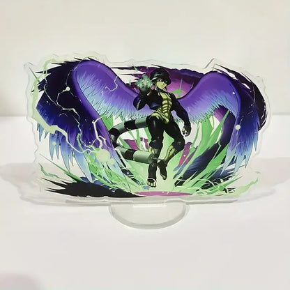 Hunter x hunter durable acrylic stand featuring an anime character with purple blue wings and green lightning effects