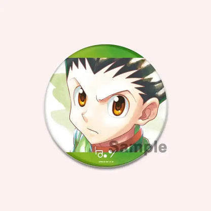Green and white hunter x hunter character pin featuring anime character with spiky black hair and orange eyes