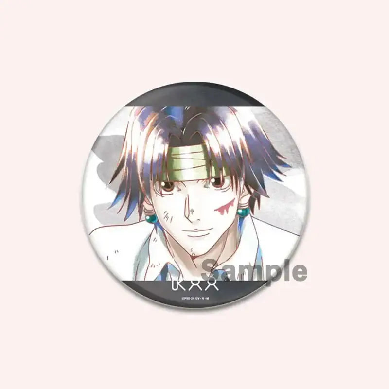 Circular handmade hunter x hunter character pin featuring an anime character with spiky dark hair and red face markings