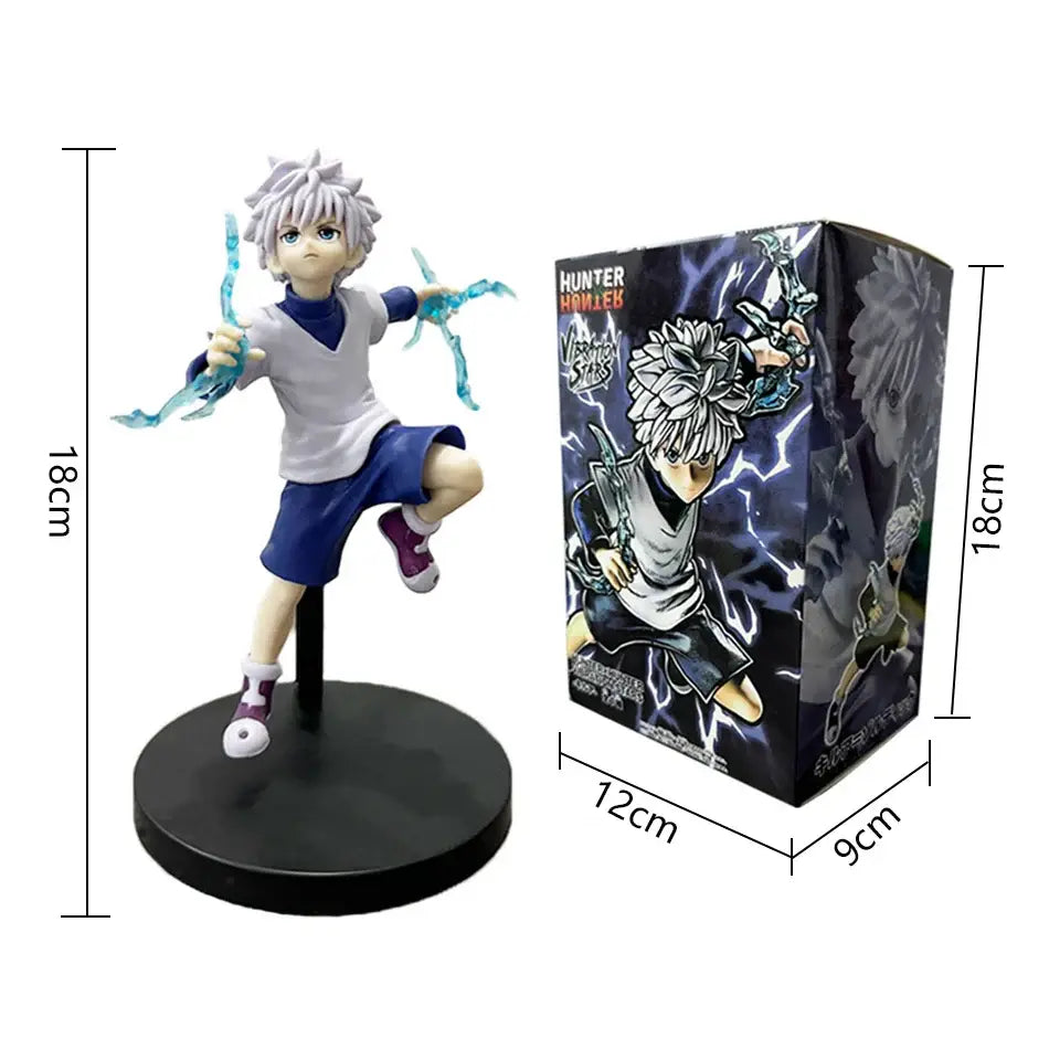 Hunter x hunter chrollo lucilfer pvc figure 18cm tall black base with silver hair and blue energy effects in dynamic pose