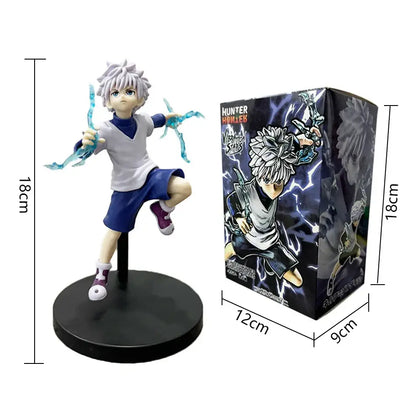 Hunter x hunter chrollo lucilfer pvc figure 18cm tall black base with silver hair and blue energy effects in dynamic pose