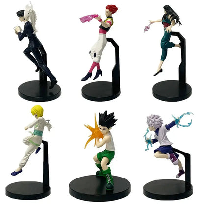 Six collectible hunter x hunter pvc figures featuring chrollo lucilfer and vibrant colors black white red green yellow blue