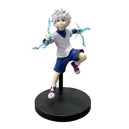 Silver-haired chrollo lucilfer pvc figure from hunter x hunter in dynamic pose with blue energy tendrils and white outfit