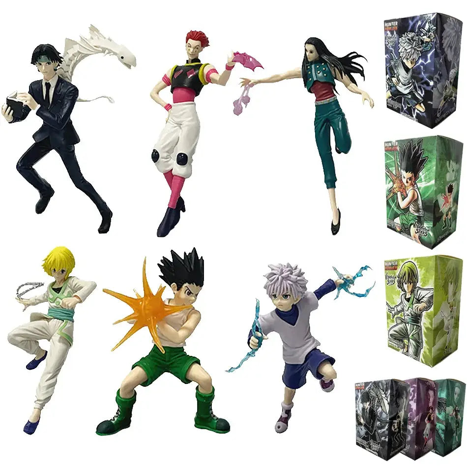 Detailed hunter x hunter chrollo lucilfer pvc figure in dynamic pose with signature outfit and accessories 15-23cm tall