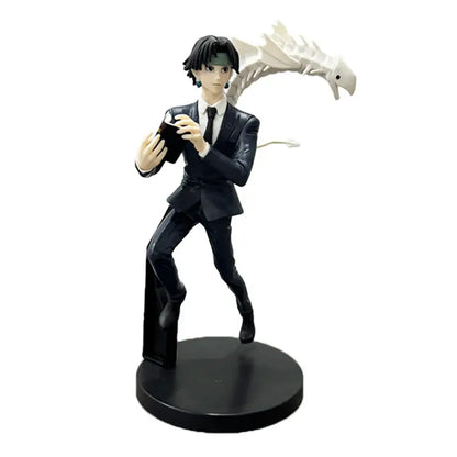 Hunter x hunter chrollo lucilfer pvc figure in black suit with white skeletal dragon accessory on black base