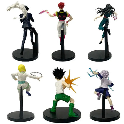 Six vibrant hunter x hunter collectible pvc figurines including chrollo lucilfer mounted on black circular bases