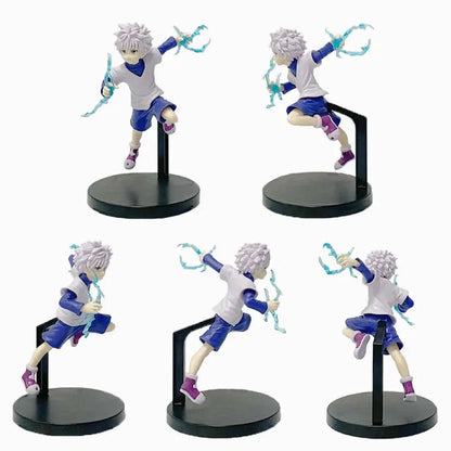Hunter x hunter chrollo lucilfer pvc figure with spiky silver hair holding glowing cyan energy tendrils in white and blue attire