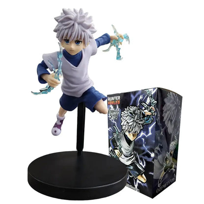 Hunter x hunter chrollo lucilfer pvc figure with silver hair blue eyes dynamic pose and translucent blue energy effects