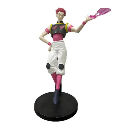 Hunter x hunter chrollo lucilfer pvc figure featuring vibrant pink hair and translucent purple object on black base