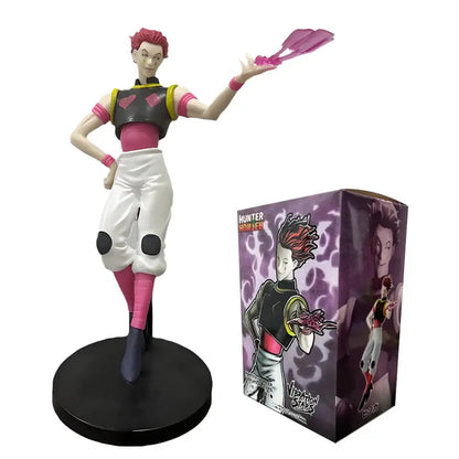 Hunter x hunter chrollo lucilfer pvc figure with pink hair black and pink outfit standing on black circular base