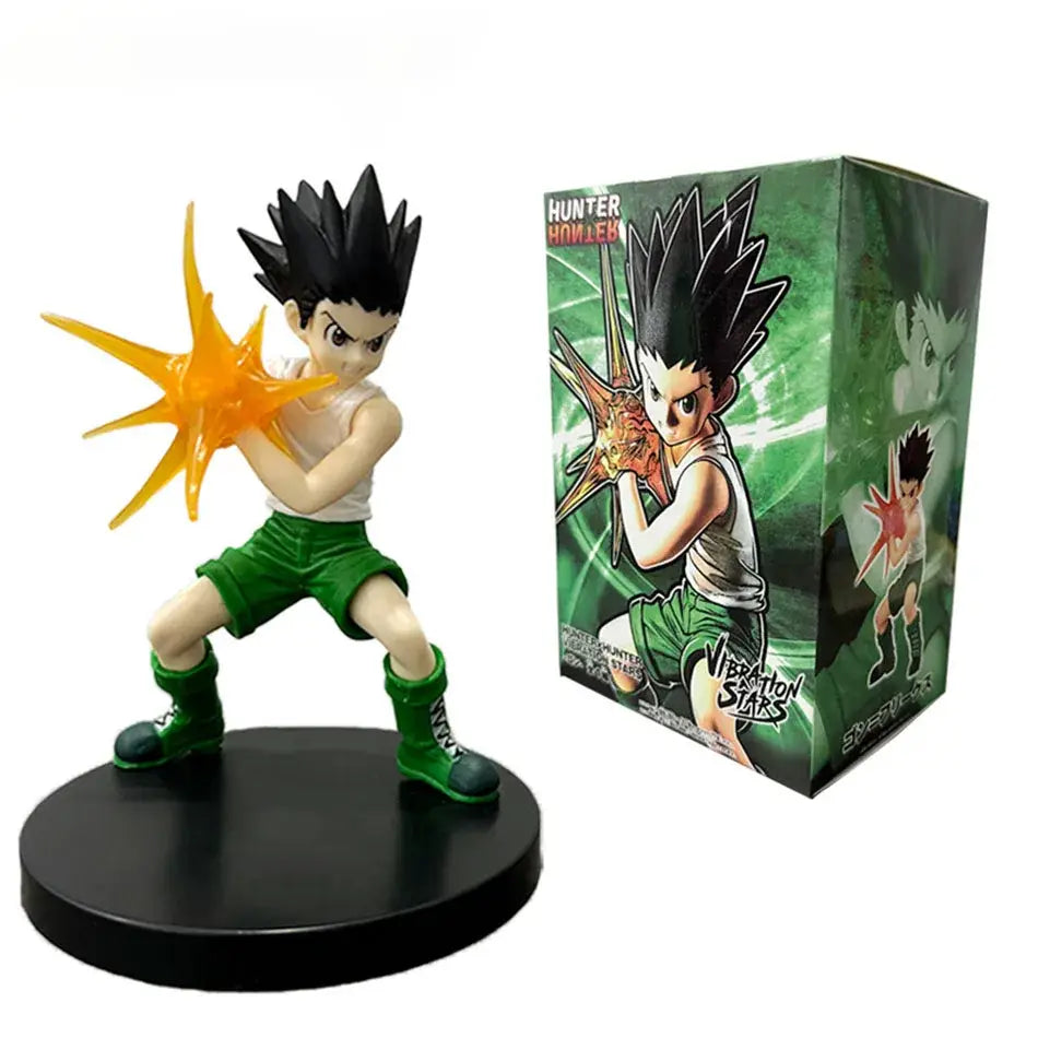 Hunter x hunter green and white gon freecss pvc figure with orange energy blast on black base for collectible display