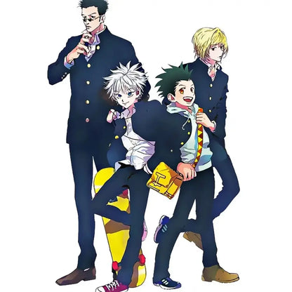 Yellow messenger bag with brown leather straps and black logo featured alongside hunter x hunter gon freecss canvas poster wall art
