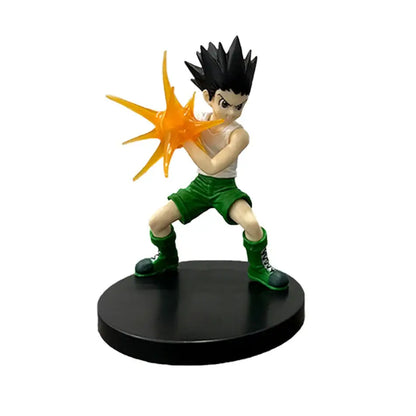 Hunter x hunter gon freecss pvc figure with black spiked hair white tank top green shorts and orange energy blast