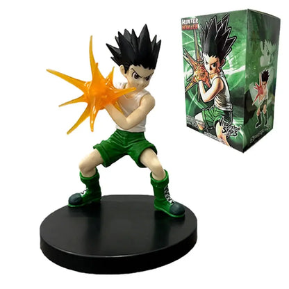 Hunter x hunter gon freecss pvc figure features black hair, white tank top, green shorts, and orange star energy blast