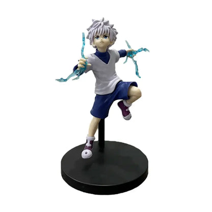 Hunter x hunter gon freecss pvc figure 15-23cm with silver hair white shirt blue collar shorts and glowing cyan energy tendrils