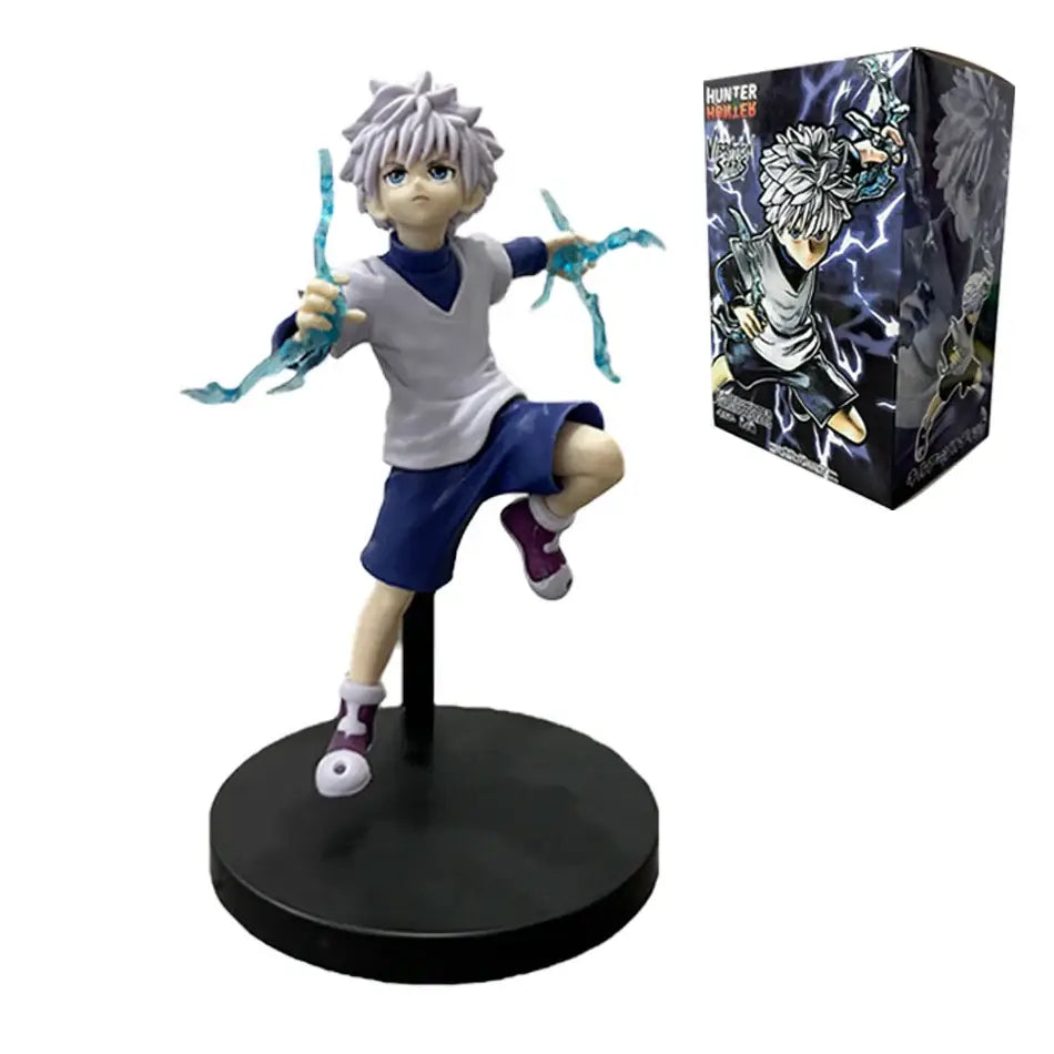 Hunter x hunter gon freecss pvc figure with silver hair and blue lightning effects posed on black circular base