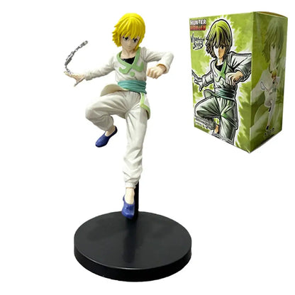 Hunter x hunter gon freecss pvc figure with yellow hair and white green outfit posed on black circular base