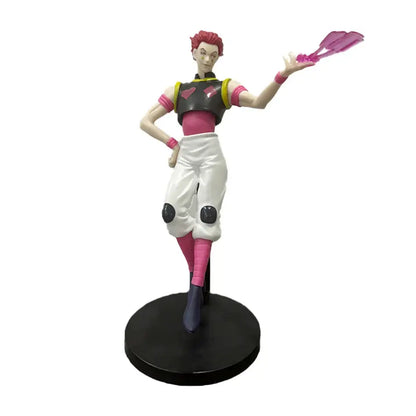 Detailed hunter x hunter gon freecss pvc figure with spiky red hair black and pink top white pants and pink leg warmers