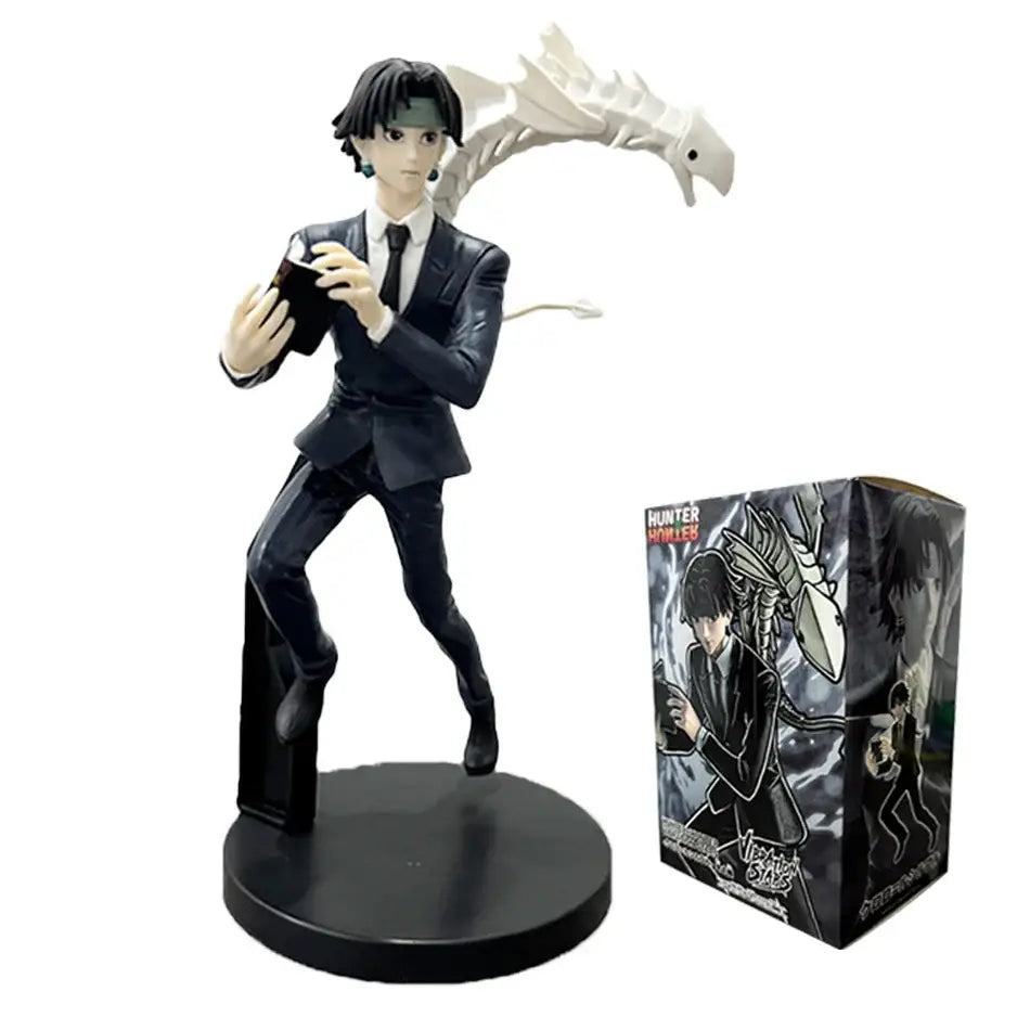 Hunter x hunter gon freecss pvc figure in black suit with white dragon accessory posed on circular base 15-23cm