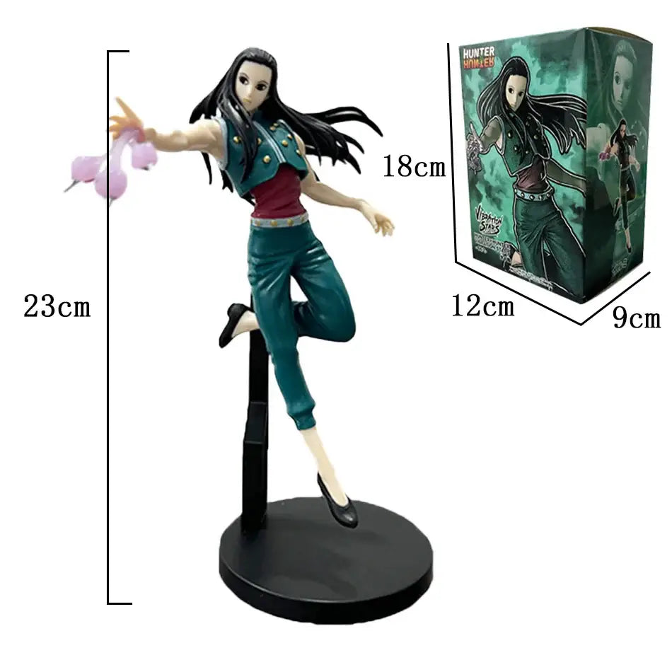 Hunter x hunter gon freecss pvc figure 18cm tall female character with long black hair teal jacket and pink flowers
