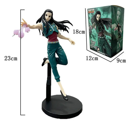 Hunter x hunter gon freecss pvc figure 18cm tall female character with long black hair teal jacket and pink flowers