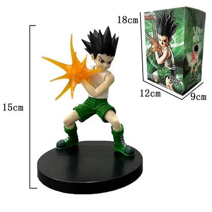 Hunter x hunter gon freecss pvc figure 18cm black spiky hair white tank top green shorts with orange energy blast