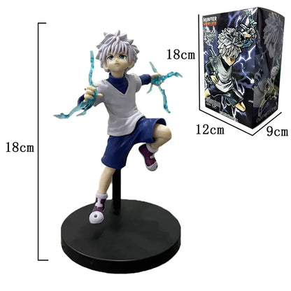 Hunter x hunter killua zoldyck 18cm pvc figure with silver hair and blue shorts in dynamic pose for collectors