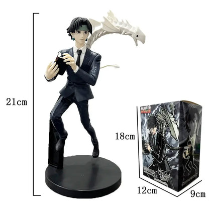 Hunter x hunter gon freecss pvc figure in black suit with white dragon accessory on black circular base 15-23cm